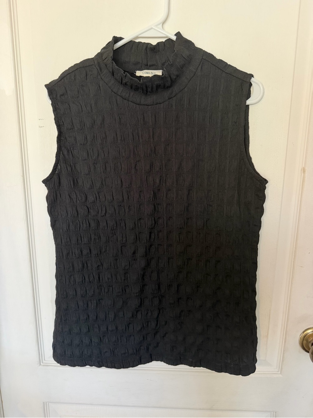 Black Sleeveless Mock Neck Textured Tank